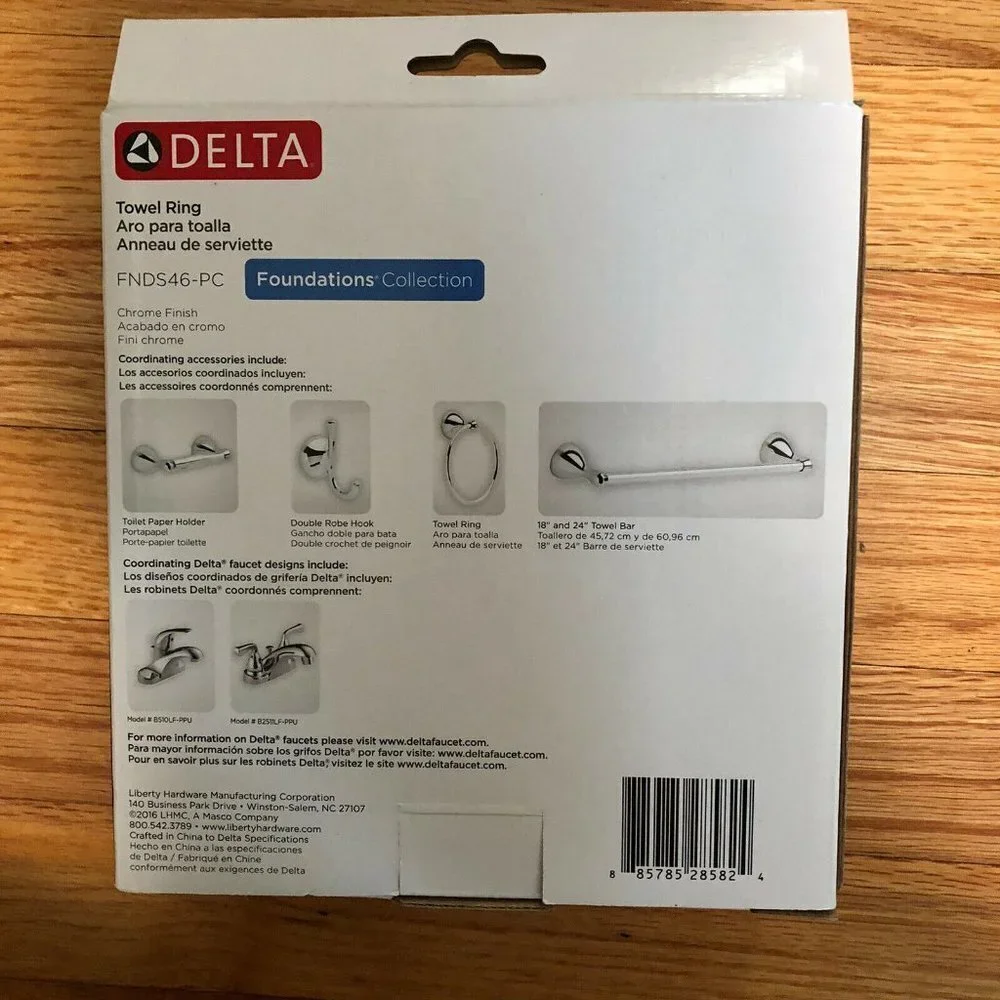 Delta FNDS46-PC Foundations Bath Towel Ring, Chrome Finish